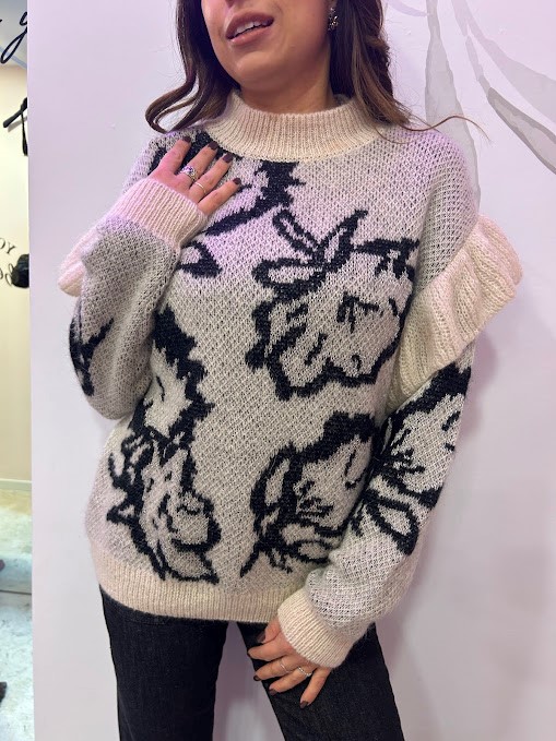 MAGLIA COLLO ALTO A FIORI