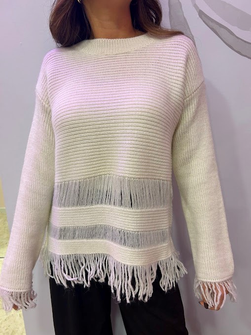 MAGLIA 50% LANA CON FRANGE