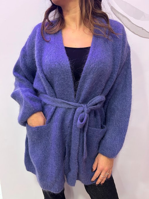 CARDIGAN LANA E MOHAIR CON CINTURA
