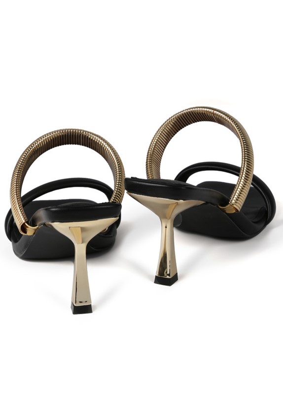 SANDALI CON TACCO E FASCETTA METALLIZZATA