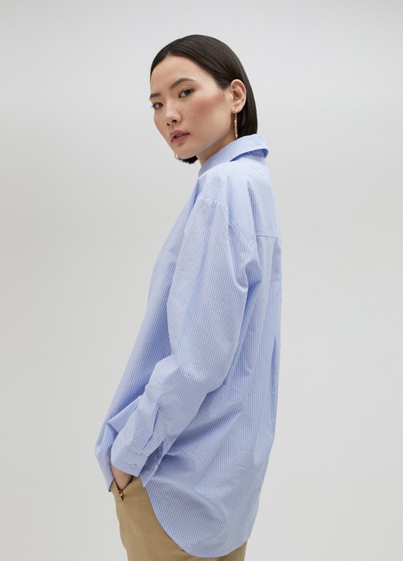 CAMICIA RIGHE CON LOGO STRASS