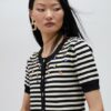 CARDIGAN A RIGHE CON STRASS MANICA CORTA
