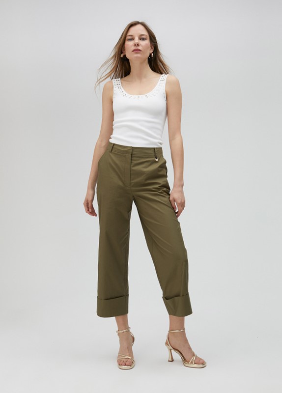PANTALONI POPELINE ORLO RISVOLTO