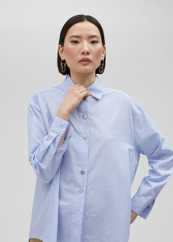 CAMICIA RIGHE CON LOGO STRASS
