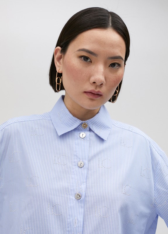 CAMICIA RIGHE CON LOGO STRASS