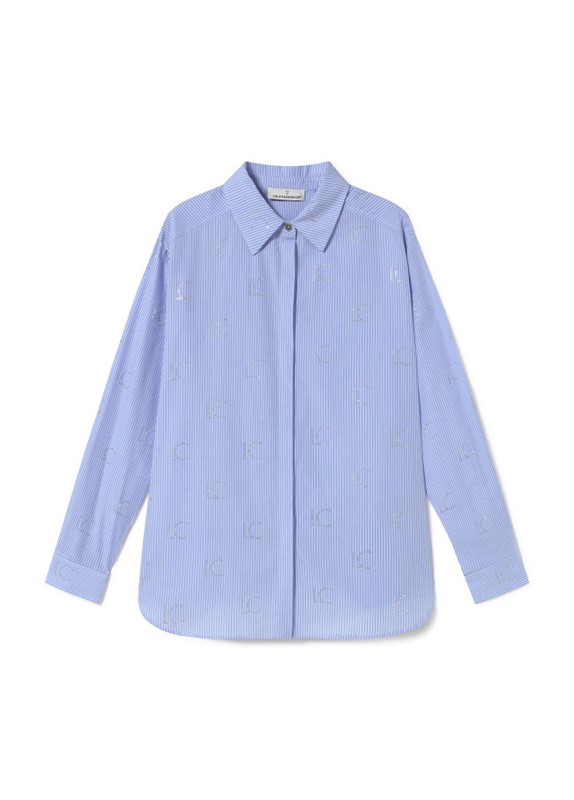 CAMICIA RIGHE CON LOGO STRASS