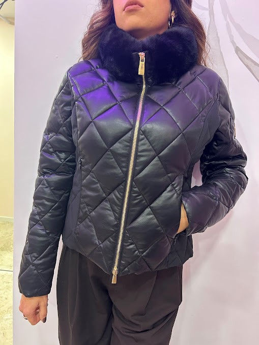 GIUBBOTTO CORTO EFFETTO PELLE COLLO PELLICCIA