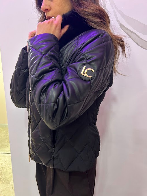 GIUBBOTTO CORTO EFFETTO PELLE COLLO PELLICCIA