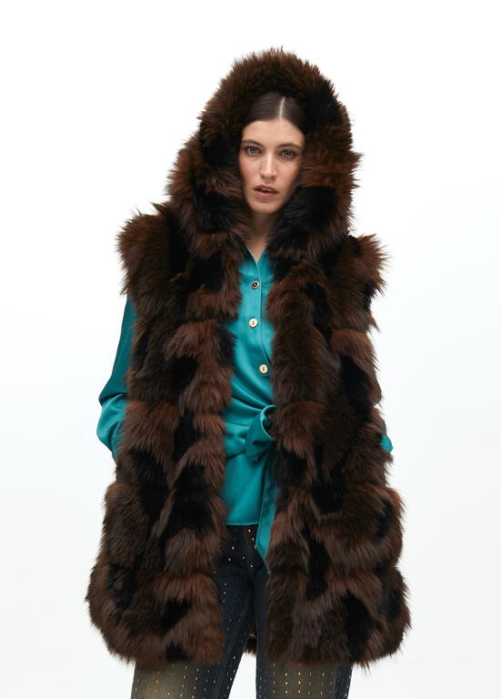 GILET A PELO LUNGO CON INTERNO STAMPATO