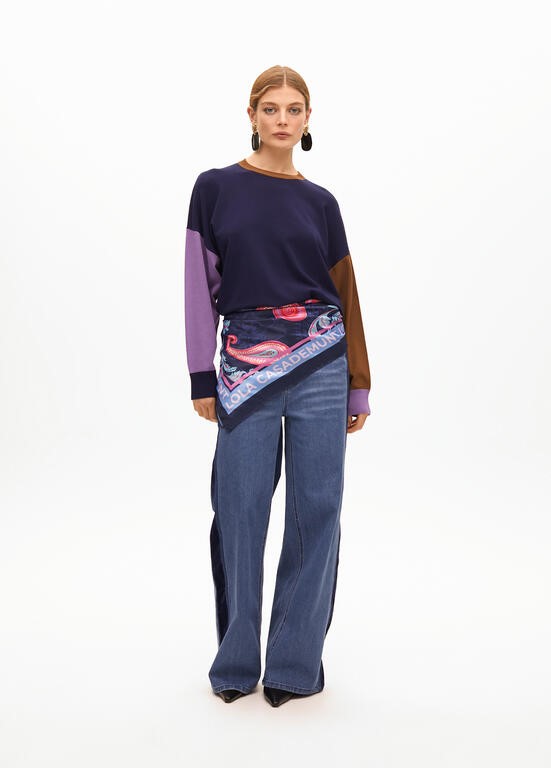 MAGLIONE TRICOLORE CON MANICHE A PALLONCINO