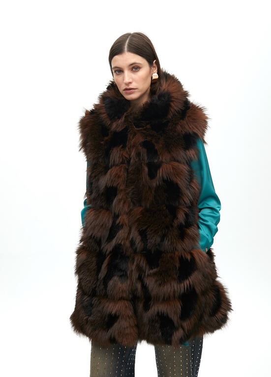 GILET A PELO LUNGO CON INTERNO STAMPATO