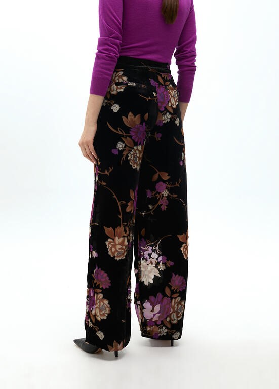 PANTALONE DRITTO DEVORÉ VELLUTO FLOREALE