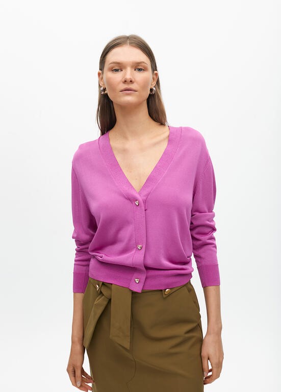 CARDIGAN CHIUSO CON BOTTONI GIOIELLO A COSTE