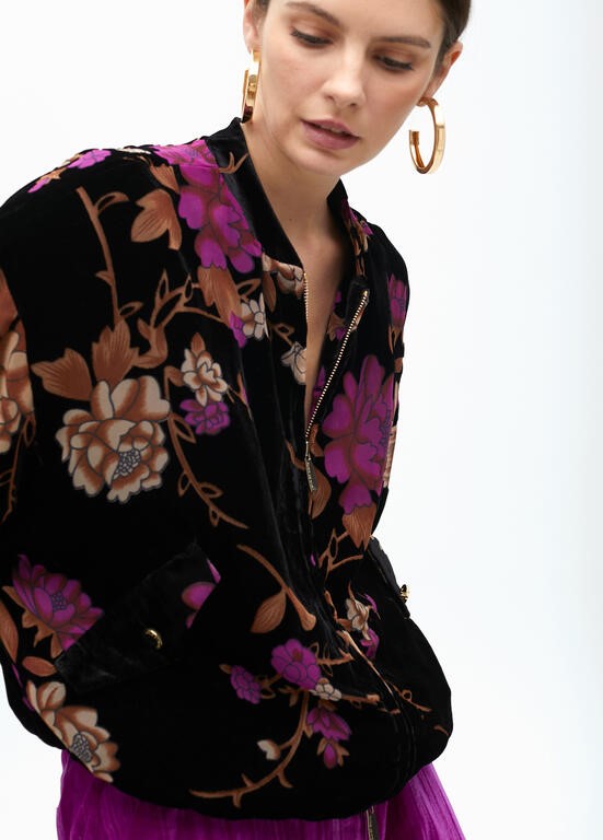 BOMBER IN VELLUTO DEVORÉ CON STAMPA FLOREALE