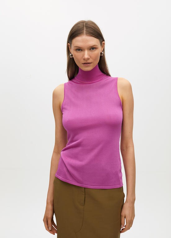 TOP SENZA MANICHE COLLO ALTO IN MAGLIA