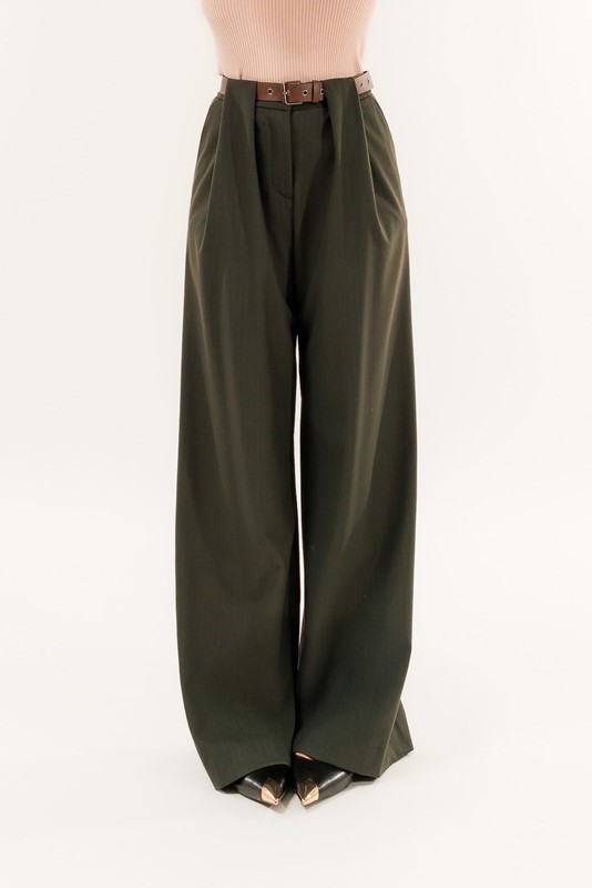 PANTALONE PIEGHE GESSATO CON CINTURA