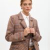 BLAZER DOPPIO PETTO QUADRI CON CONTRASTI IN ECOPELLE