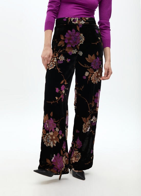 PANTALONE DRITTO DEVORÉ VELLUTO FLOREALE