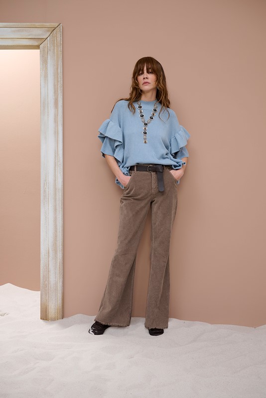 PANTALONE VELLUTO RIGHE CON CINTURA