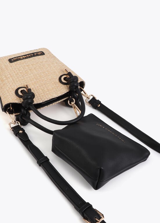 BORSA IN PELLE EFFETTO RAFIA CON POCHETTE