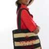 BORSA CON EFFETTO RAFIA A RIGHE CON RICAMO 3D