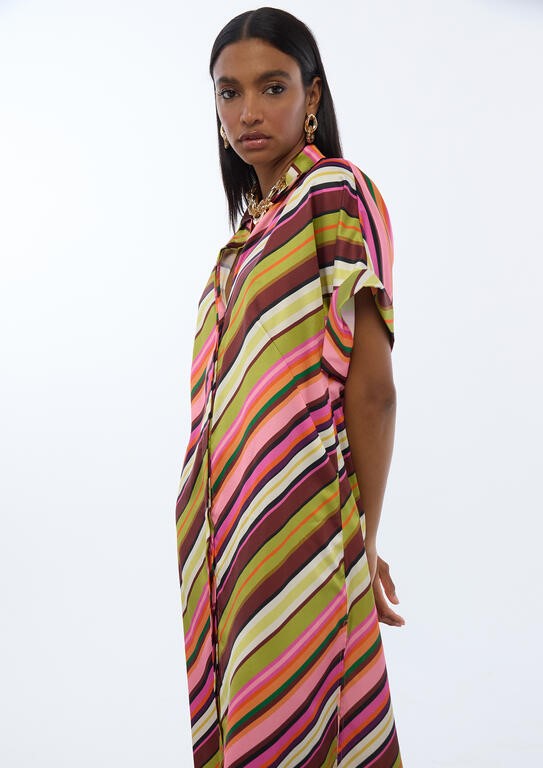 ABITO CAMICIA IN RASO STAMPA MULTISTRIPE