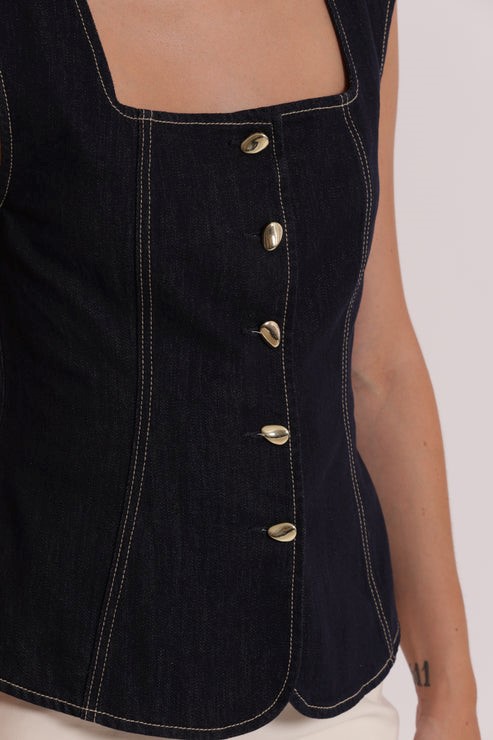 GILET IN DENIM BOTTONI ORO