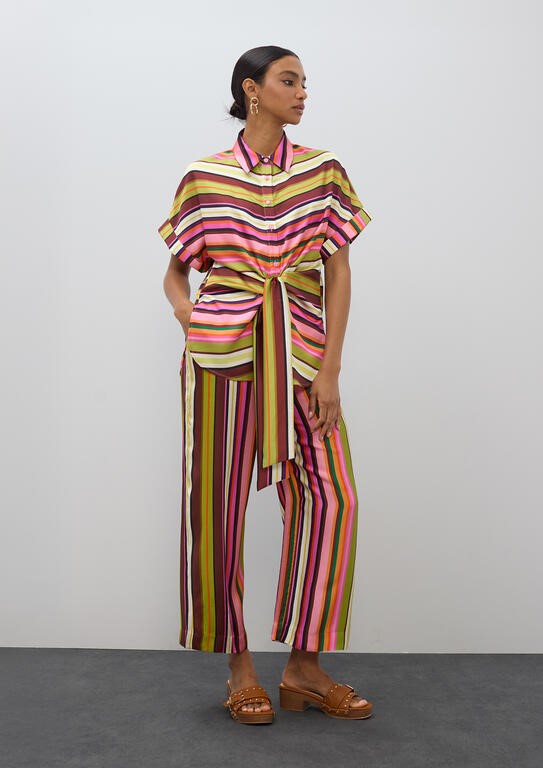 CAMICETTA CON CINTURA STAMPA MULTISTRIPE