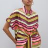 CAMICETTA CON CINTURA STAMPA MULTISTRIPE