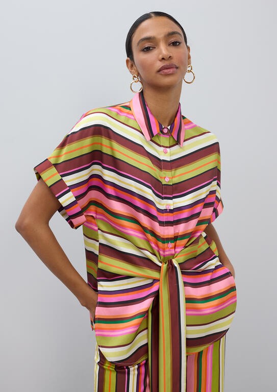 CAMICETTA CON CINTURA STAMPA MULTISTRIPE