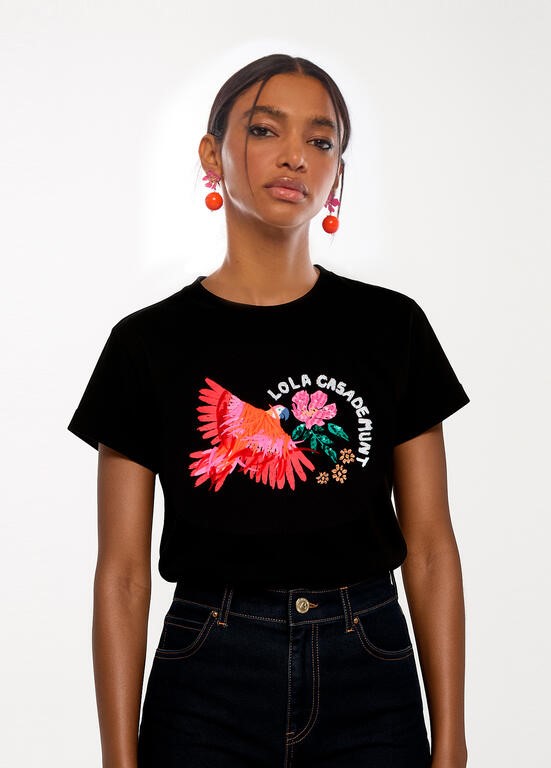 T-SHIRT PAPPAGALLO CON PIUME
