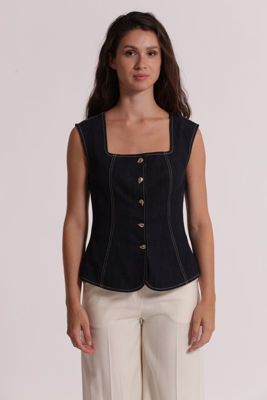 GILET IN DENIM BOTTONI ORO