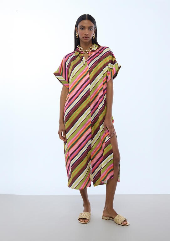 ABITO CAMICIA IN RASO STAMPA MULTISTRIPE