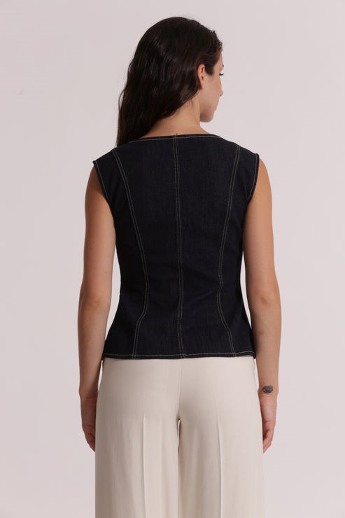 GILET IN DENIM BOTTONI ORO