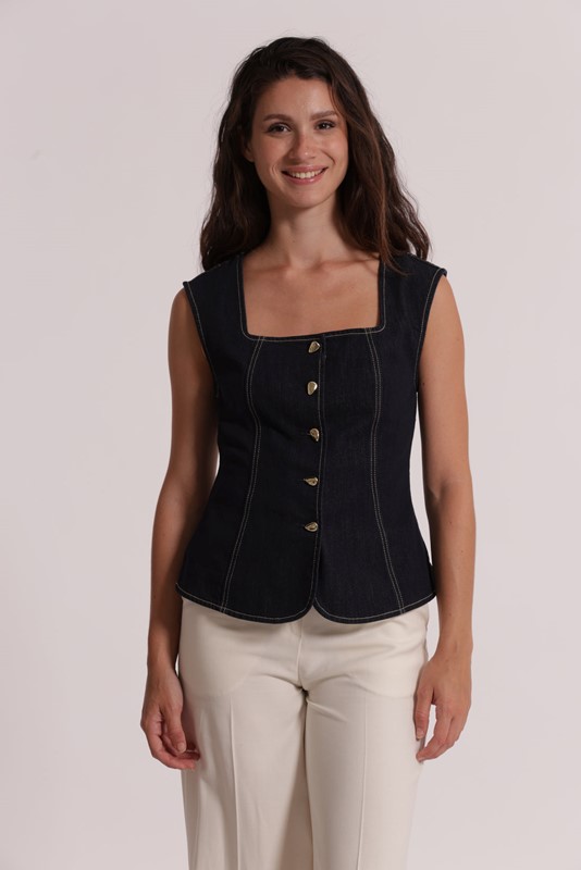 GILET IN DENIM BOTTONI ORO