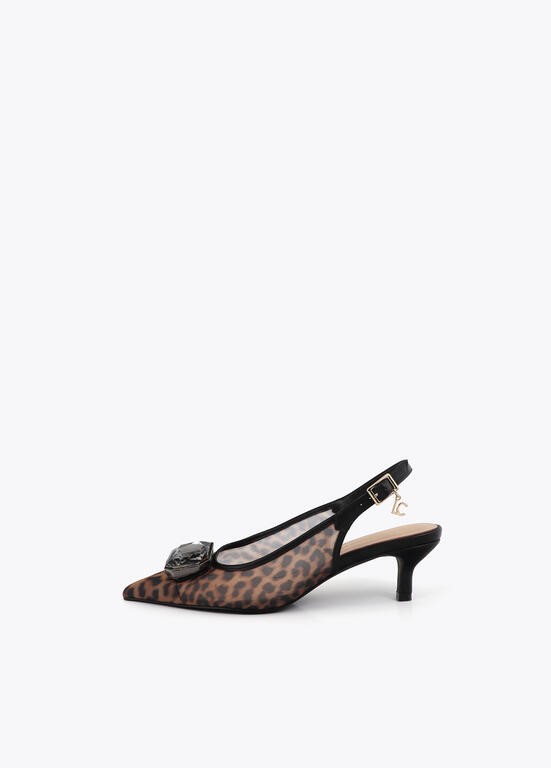 SCARPA CON TACCO IN RETE STAMPA ANIMALIER CON DETTAGLIO IN C