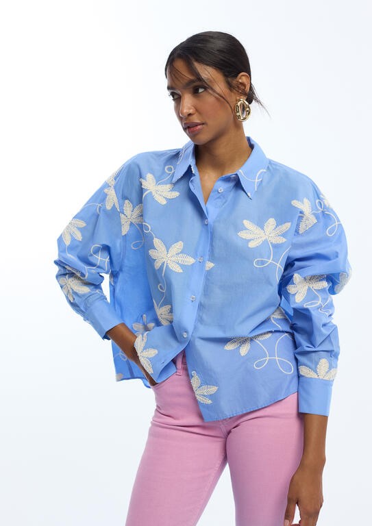 CAMICIA IN COTONE RICAMO FIORI