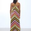 ABITO IN RASO CON SPALLINE SOTTILI STAMPA MULTISTRIPE