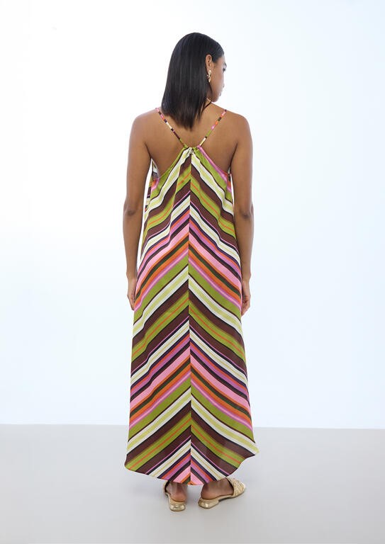 ABITO IN RASO CON SPALLINE SOTTILI STAMPA MULTISTRIPE