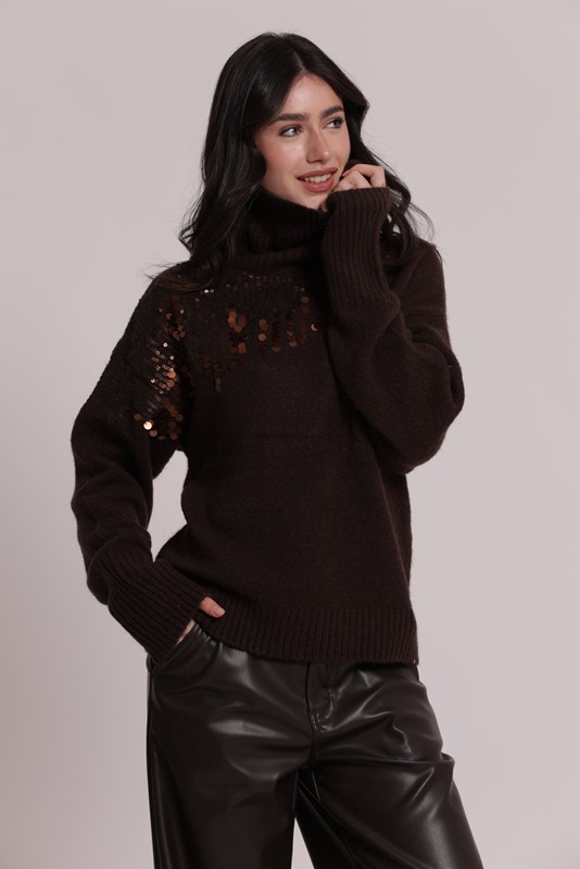 MAGLIA COLLO ALTO CON CASCATE DI PAILLETTES
