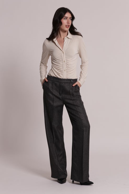 PANTALONE PALAZZO TWEED A SPIGA DI PESCE