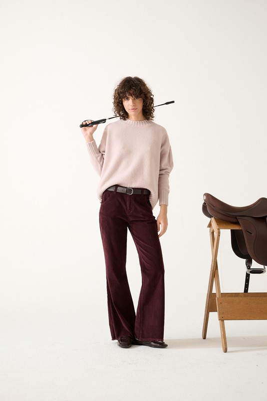 PANTALONE VELLUTO RIGHE CON CINTURA