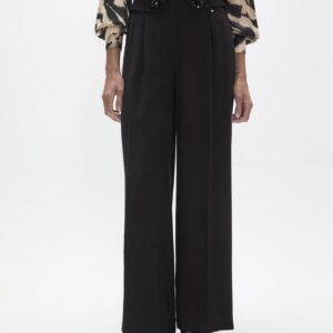 PANTALONI PALAZZO LUNGHI CON DETTAGLIO FIORE IN VITA